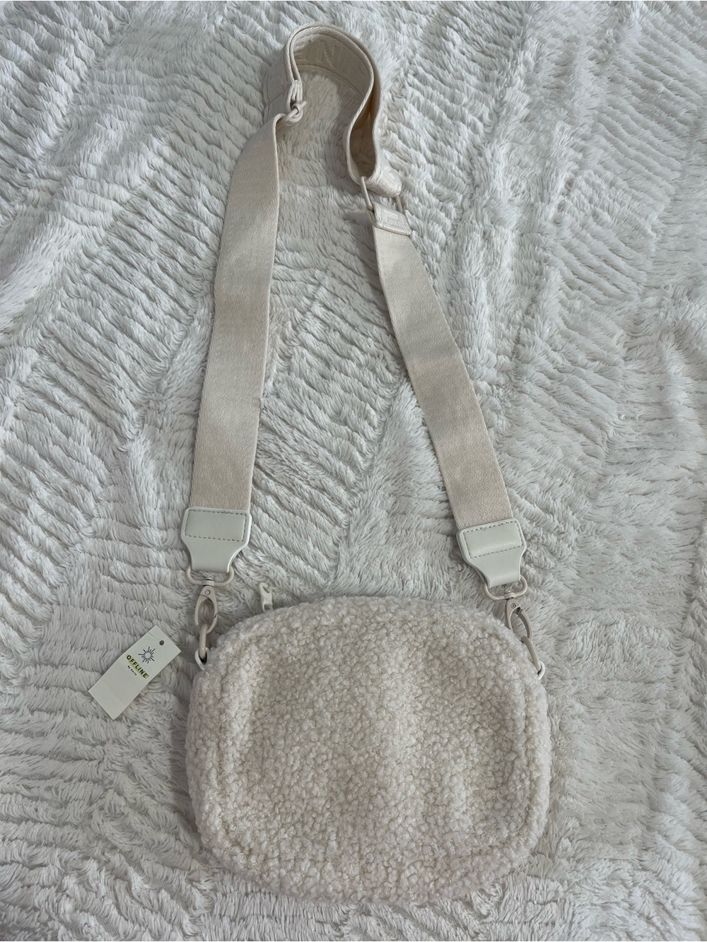 aerie Cream Sherpa Crossbody Bag with Wide Strap